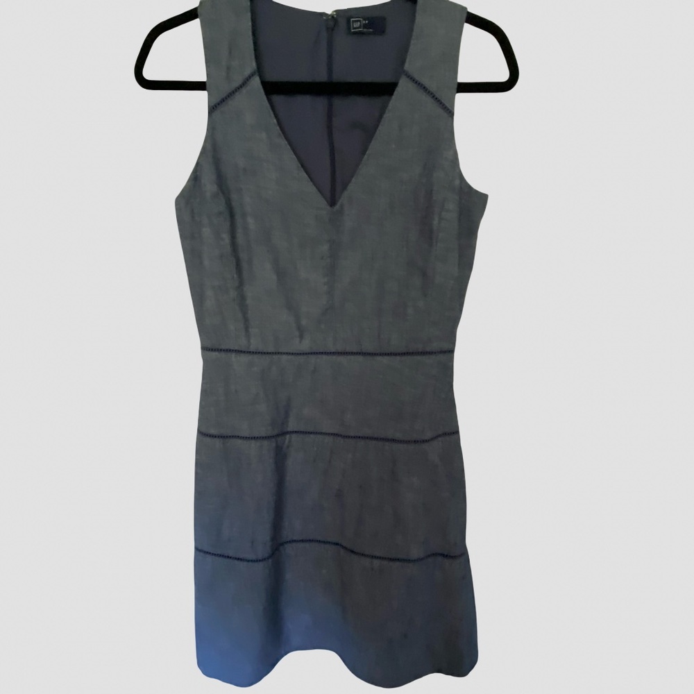 Gap Chambray Cotton Lined V-neck Sleeveless Summer Casual Dress-Sz-0P